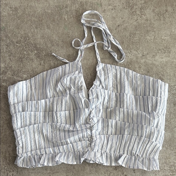 Forever 21 Tops - Forever 21 White and Blue Striped Halter Crop Top